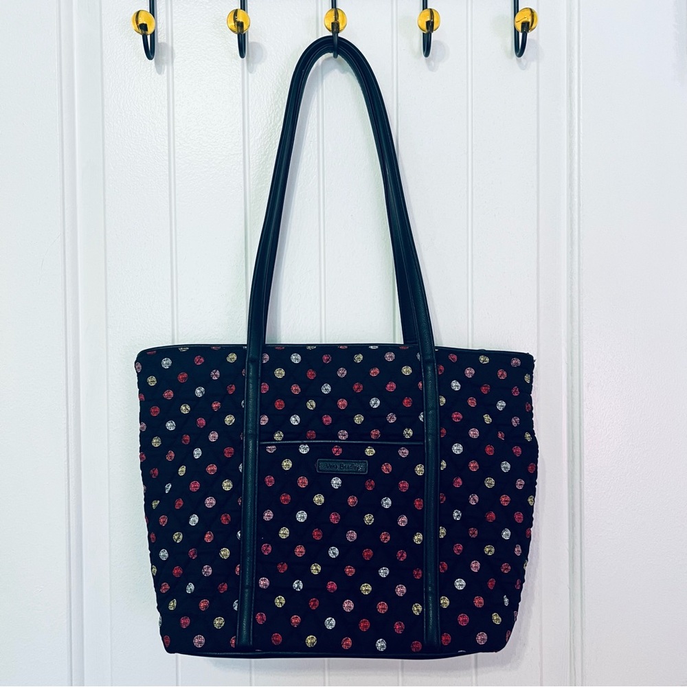 Vera Bradley Black Tote Glenna Havana Leather Trim Tablet Laptop Purse